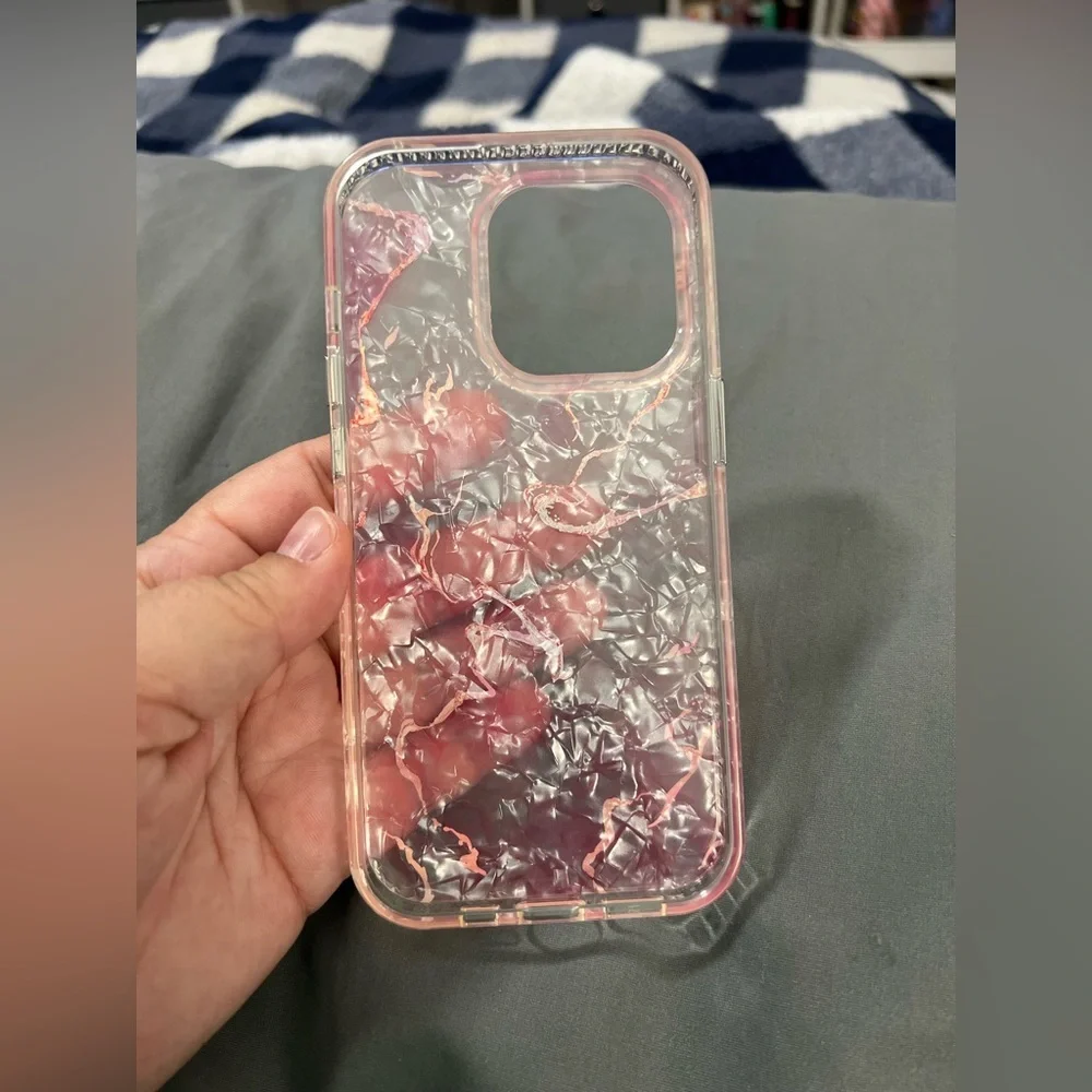 iPhone 14 Pro phone case pink and silver